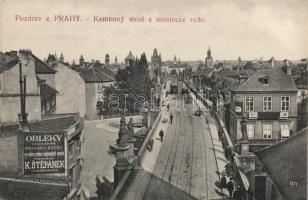 Praha Charles bridge with tram, the Restaurant Na Certovce and the ad of K. Stepanek´s clothes shop (EK)