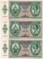 1936. 10P (3x) sorszámkövetők &quot;B 527 030036 - B 527 030038&quot; T:UNC,AU kissé hullámos papír Adamo P9