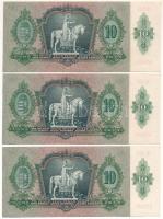 1936. 10P (3x) sorszámkövetők "B 527 030036 - B 527 030038" T:UNC,AU kissé hullámos papír
...