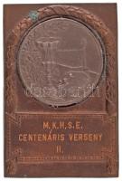 DN bronz asztalitenisz díjplakett Zn rátéttel, &quot;M.K.H.S.E. Centenáris verseny II&quot; gravírozással (60x40mm) T:AU patina