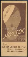 cca 1920-1930 Nor-Coc svájci sapka, Kokron József és Fiai Kötszövöttárugyár Hódmezővásárhely, art deco számolócédula, felülbélyegzéssel, hajtásnyommal