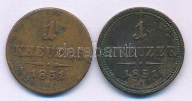 1851E 1kr Cu + Ausztria 1851A 1kr Cu T:VF,F patina, lapkahiba, ü.