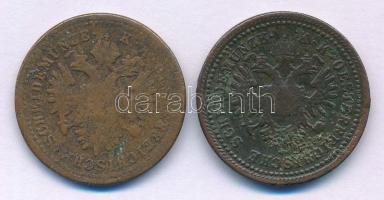 1851E 1kr Cu + Ausztria 1851A 1kr Cu T:VF,F patina, lapkahiba, ü
