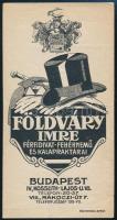 cca 1920 Földváry Imre férfidivat, kalapraktár számolócédula