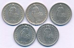 Svájc 1959-1964. 1/2Fr Ag (2xklf) + 1969-1974. 1/2Fr Cu-Ni (3xklf) T:AU-VF
Switzerland 1959-1964. 1...