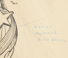 1949 Budapest, címer kerül a Lánchídra a háború utáni újjáépítés alatt, Gerő Sándor grafikus eredeti...