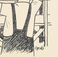 1949 Budapest, címer kerül a Lánchídra a háború utáni újjáépítés alatt, Gerő Sándor grafikus eredeti...