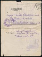 1916 Tirpák Sándor (1884 - ?) festőművész által küldött tábori posta levél, sajátkezű rajzával a föl...
