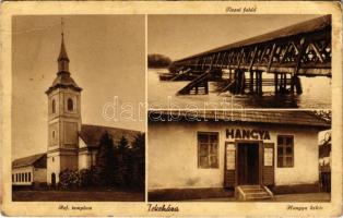 1945 Tekeháza, Tekovo, Tekove; Református templom, Tiszai fahíd, Hangya szövetkezet üzlete és saját kiadása / Calvinist church, Tisa wooden bridge, cooperative shop (EB)