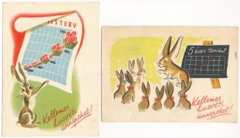 4 db MODERN magyar szocreál propaganda képeslap: úttörő és 5 éves terv húsvéti üdvözletek