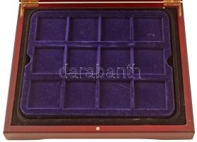 Mahagóni fa érmetartó kazetta bársonybéléssel, 7db 29mm nagyságú férőhelyes kivehető tálcával + 1db ...