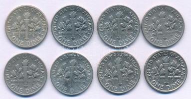 Amerikai Egyesült Államok 1964-1982. 1d (10c) "Roosevelt" (8db/6xklf) az egyik Ag T:AU-VF
...