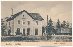 Feketehalom, Zeiden, Codlea; Gara / Bahnhof / vasútállomás, vonat. H. Christel Nr. 28. / railway station, train