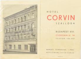 cca 1938 Budapest, Hotel Corvin, Csokonai utcai szálloda képes, kihajtható ismertetője, árakkal