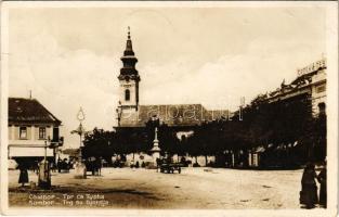 Zombor, Sombor; Trg Sv. Djordja / Szent György tér, templom / square, church + &quot;1941 Zombor visszatért&quot; So. Stpl. (ragasztónyom / glue marks)