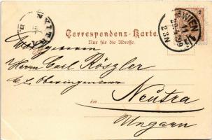 1899 (Vorläufer) Wien, Vienna, Bécs; Albrechtsbrunnen / fountain, horse-drawn carriages, omnibus (EK...