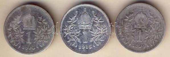 Ausztria 1894-1915. 1K Ag (3x) klf évszámmal T:3