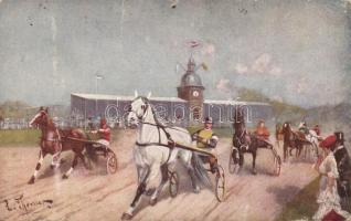 Horse carriage driving race, Primus Postkarte, Wohlgemuth & Lissner No. 575. s: Paul Thomas (pinhole)