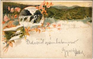 1900 Plitvicka Jezera / Plitvicei tavak. Ezredéves Országos Kiállítás / Plitvice Lakes. Hungarian Millennium Exhibition. barna 2 Kr. Ga. floral Art Nouveau litho s: Cserna K. (fa)