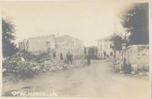 1916 Háborús pusztítás a szlovéniai Opachiasella-ban a doberdói csata idején, eredeti fotó, 8×11 cm