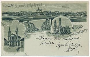 1898 (Vorläufer) Szombathely, látkép, Székesegyház, Széll Kálmán utca, zsinagóga. Art Nouveau, floral, litho (EK)