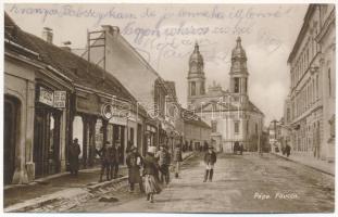 1928 Pápa, Fő utca, Weisz, Steinberger üzlete, templom