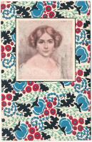 Art Nouveau. Stoff-Reproduktion, B.K.W.I. Serie A. Wiener Werkstätte, Stoffmuster-Entwurf von L. Fochler