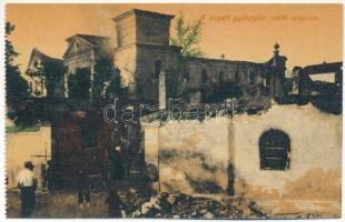 Gyöngyös, az 1917-es nagy tűzvészben leégett zsidó (izraelita) templom, zsinagóga. Steinitz Gábor kiadása
