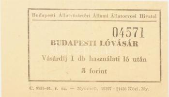 cca 1960 Budapesti Lóvásár vásári díj-jegy, szép állapotban