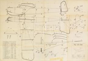 cca 1938 Csehszlovák MLL-50-IPRO repülő modell tervrajza, 1:1, 60x84 cm, javított, eredeti leírással...