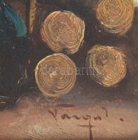 Varga István (1917-?): Hegedűs. Olaj, karton, jelzett. Dekoratív fakeretben. 26x21 cm