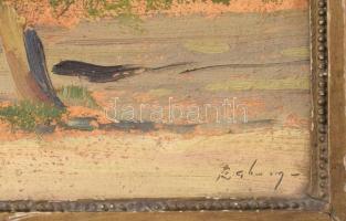 Olvashatatlan jelzéssel: Virágos udvar. Olaj, karton. Dekoratív fakeretben. 20x26 cm