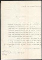 1934 Bp., Fabinyi Tihamér (1890-1953) jogász, politikus, kereskedelem- és közlekedésügyi miniszter (1932-1935) autográf aláírása Szörtsey József kormányfőtanácsosnak címzett, gépelt levelén (postamesteri kinevezés tárgyában), 2 beírt oldal, "Magy. Kir. Kereskedelemügyi Miniszter" dombornyomott fejléces papíron