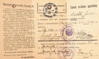 1938 A Budapesti Helyi Érdekű Vasutak fényképes tanoncbérlete a Budafok-Gellért tér útvonalra, pecsé...