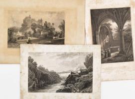 Vegyes XIX. századi metszetek (legalább 70-80 db), főként külföldi helyszínek, de közte két magyar v...