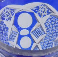 Ólomkristály kétrétegű váza ezüst(Ag) talppal, jelzett, hámozott, metszett, csorbákkal, m: 22,5 cm