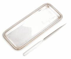 Ezüst(Ag) névjegykártyatartó és levélbontó, jelzett, h: 17 cm, 7,5×18,5 cm, nettó: 100 g