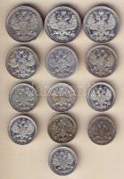 Cári Oroszország 1909-1916. 10k (7x), 15k (3x), 20k (3x) T:2,3 Összesen 13db Ag!