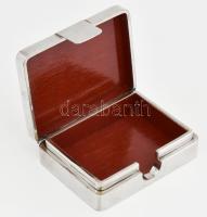 Fém névjegykártyatartó, fa betéttel, szép állapotban, 10×7×3 cm