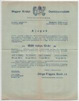 1939. "42. Magyar Királyi Osztálysorsjáték" második osztály egynyolcad sorsjegye bélyegzés...