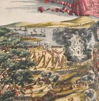 Buda és Pest látképe, Buda 1686-os dekoratív nagyméretű ostromképén. 
Gyönyörűen színezett rézmetsz...