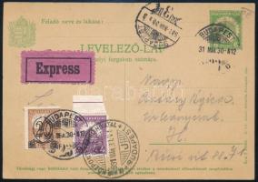 1931 Díjkiegészített díjjegyes Budapest helyi expressz levelezőlap