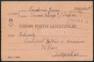 1914 Tábori posta levelezőlap tábori postára küldve "FORNÁD-KECSEGE" postaügynökségi bélyegzéssel