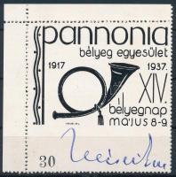 1937 Pannóniai bélyegegyesület emlékív Vécsei Ede aláírásával