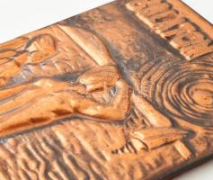 Retró, Balaton témájú, réz, aktot ábrázoló fali kép, 21×13,5 cm