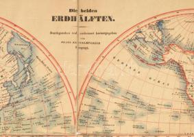 cca 1852 Világtérkép (Die beiden Erdhälften), Bécs, 4. kiadás, vászonra kasírozva, szakadással, 45x5...