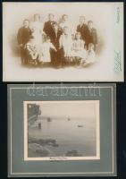 cca 1900 Abbázia, 2 db vintage, keményhátú fotó (a tengerről és a nyaraló gyerekekről), 12,5x14,6 cm és 10,6x16,5 cm