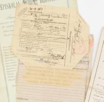 cca 1898-1940 Strausz Tibor izraeli orvos irat hagyatéka, Iskolai bizonyítványok, anyakönyvi kivonat...