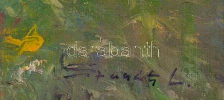 Olvashatatlan jelzéssel, feltehetően a XX. sz. közepén működött magyar festő: Hegyvidéki táj pásztor...