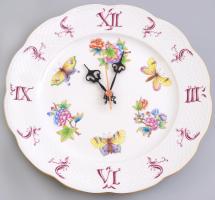 Herendi Viktória mintás porcelán falióra. Kézzel festett, jelzett, hibátlan. Az óra rész mozog. d: 2...